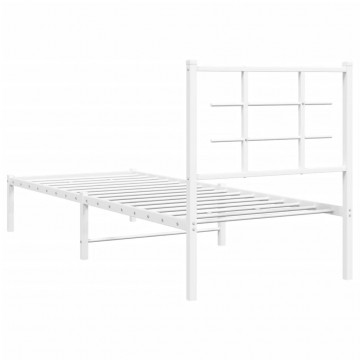 Cadru de pat metalic cu tăblie, alb, 80x200 cm - Img 6