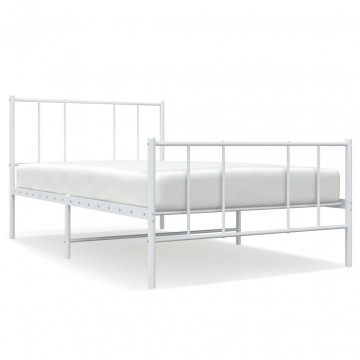 Cadru de pat metalic cu tăblie de cap/picioare, alb, 90x200 cm - Img 2