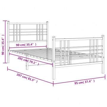 Cadru de pat metalic cu tăblie de cap/picioare, alb, 90x200 cm - Img 7