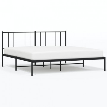 Cadru de pat metalic cu tăblie, negru, 200x200 cm - Img 2