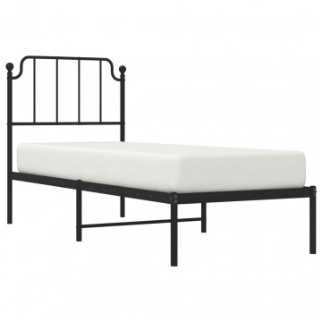 Cadru de pat metalic cu tăblie, negru, 80x200 cm - Img 3