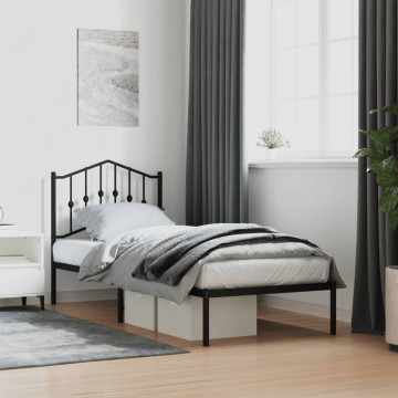 Cadru de pat metalic cu tăblie, negru, 90x190 cm - Img 1