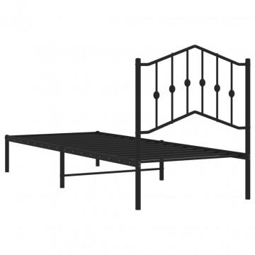 Cadru de pat metalic cu tăblie, negru, 90x190 cm - Img 6