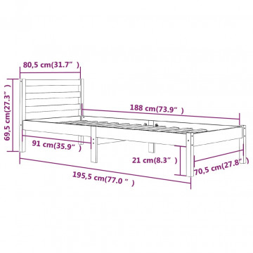 Cadru de pat mic single, 75x190 cm, lemn masiv de pin - Img 7