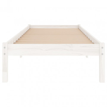 Cadru de pat mic single, alb, 75x190 cm, lemn masiv - Img 4