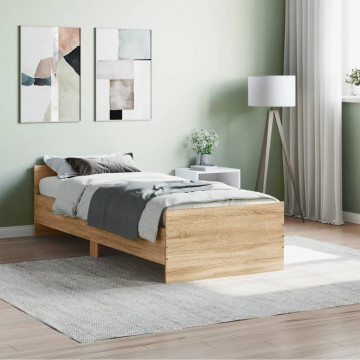 Cadru de pat mic single stejar sonoma 75x190 cm lemn prelucrat - Img 1