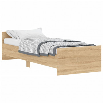 Cadru de pat mic single stejar sonoma 75x190 cm lemn prelucrat - Img 2