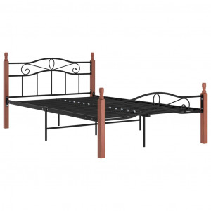 Cadru de pat, negru, 120x200 cm, metal și lemn masiv de stejar - Img 2
