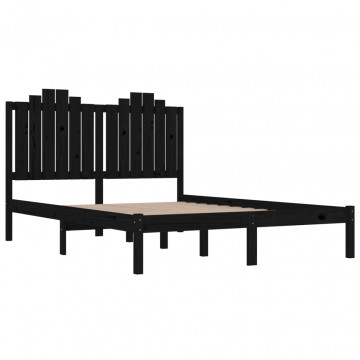 Cadru de pat, negru, 140x190 cm, lemn masiv de pin - Img 4