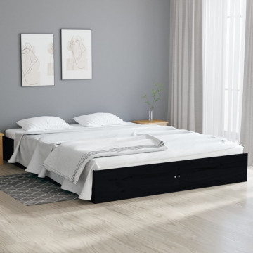 Cadru de pat, negru, 140x190 cm, lemn masiv - Img 1