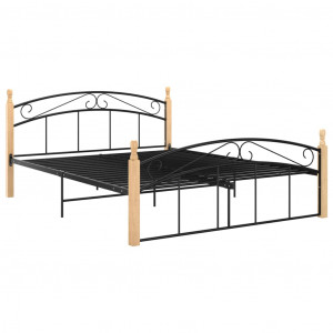 Cadru de pat, negru, 140x200 cm, metal și lemn masiv de stejar - Img 3