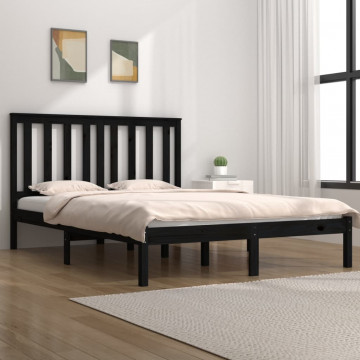 Cadru de pat, negru, 160x200 cm, lemn masiv de pin - Img 1