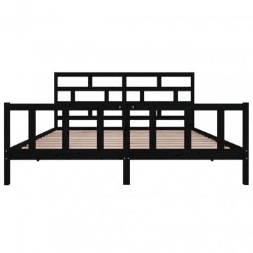 Cadru de pat, negru, 200x200 cm, lemn masiv de pin - Img 4