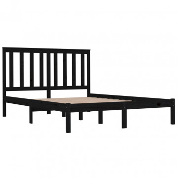 Cadru de pat, negru, 200x200 cm, lemn masiv de pin - Img 4
