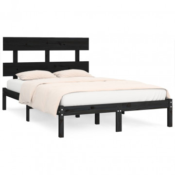 Cadru de pat, negru, 200x200 cm, lemn masiv - Img 2