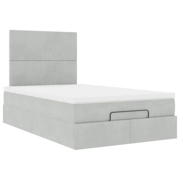 Cadru de pat otoman cu saltele Gri deschis 120x200cm catifea - Img 5