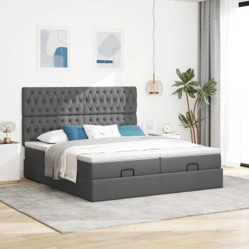 Cadru de pat otoman cu saltele Gri închis 180x200cm țesătură - Img 3