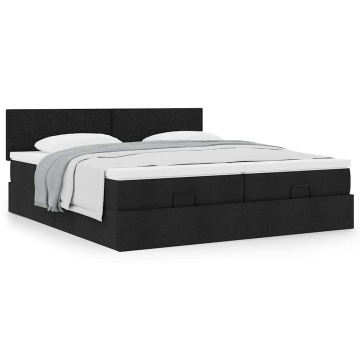 Cadru de pat otoman cu saltele, material negru 180x200cm - Img 4