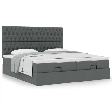 Cadru de pat otoman cu saltele țesătură gri închis 200x200cm - Img 4