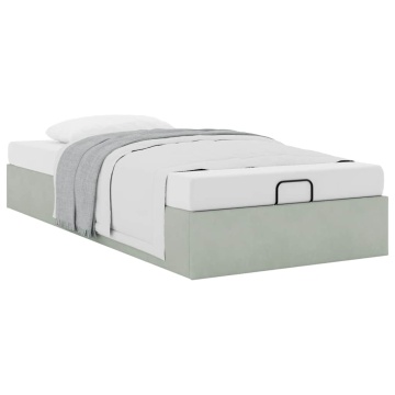 Cadru de pat otoman fără saltea Gri deschis 90x200 cm catifea - Img 2