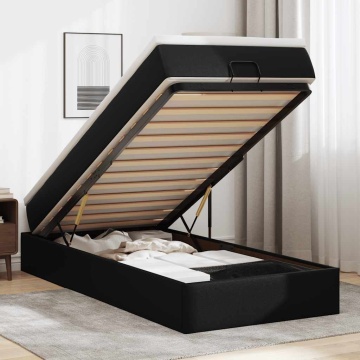 Cadru de pat otoman saltea neagră 100x200cm piele artificială - Img 1