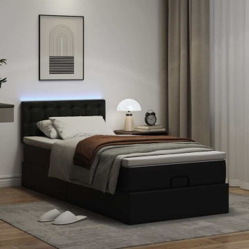 Cadru de pat otoman saltea neagră 100x200cm piele artificială - Img 3