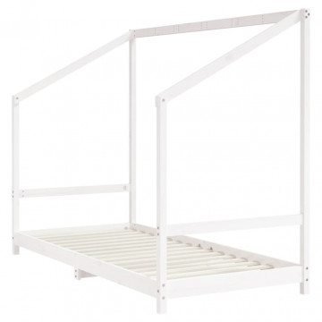 Cadru de pat pentru copii, alb, 2x(90x200)cm, lemn masiv de pin - Img 4
