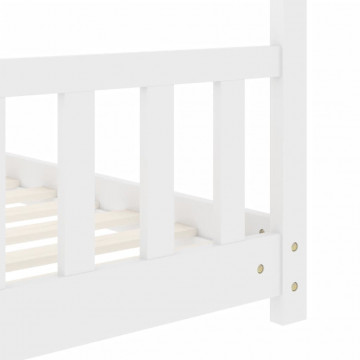 Cadru de pat pentru copii, alb, 70 x 140 cm, lemn masiv de pin - Img 5