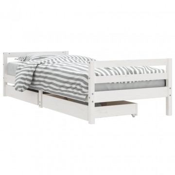 Cadru de pat pentru copii, alb, 90x190 cm, lemn masiv de pin - Img 2