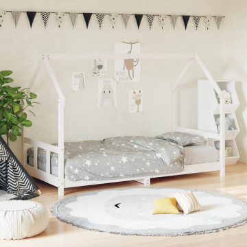 Cadru de pat pentru copii, alb, 90x200 cm, lemn masiv de pin - Img 1