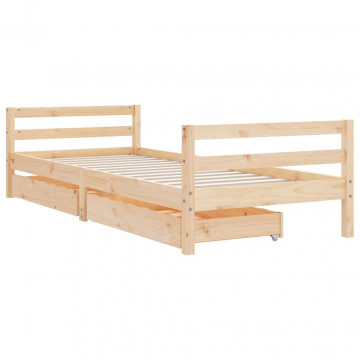 Cadru de pat pentru copii cu sertare, 90x190 cm, lemn masiv pin - Img 3