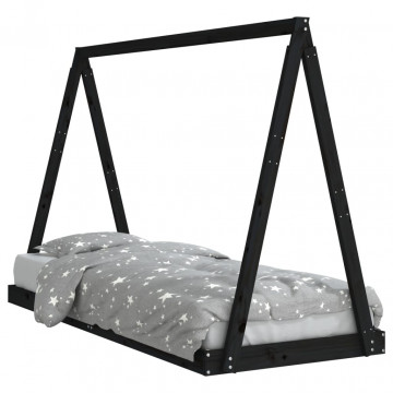 Cadru de pat pentru copii, negru, 80x200 cm, lemn masiv de pin - Img 2