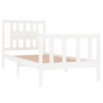 Cadru de pat single, alb, 90x190 cm, lemn masiv - Img 4