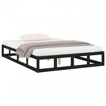 Cadru de pat Super King 6FT, negru, 180x200 cm, lemn masiv - Img 3