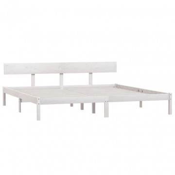 Cadru de pat UK Super King, alb, 180x200 cm, lemn masiv pin - Img 3