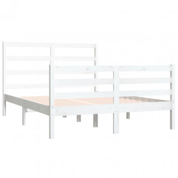 Cadru pat, alb, 140x190 cm, lemn masiv de pin - Img 4