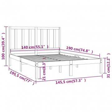 Cadru pat, alb, 140x190 cm, lemn masiv de pin - Img 5