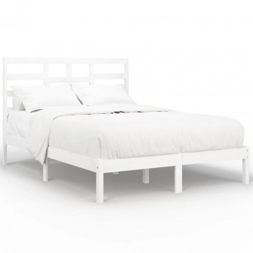 Cadru pat, alb, 140x190 cm, lemn masiv - Img 2