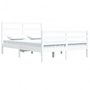 Cadru pat, alb, 140x200 cm, lemn masiv de pin - Img 3