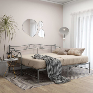 Cadru pat canapea extensibilă, gri, 90x200 cm, metal - Img 3