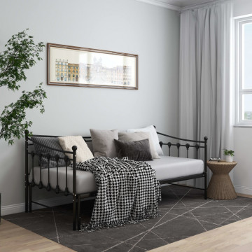 Cadru pat canapea extensibilă, negru, 90x200 cm, metal - Img 3