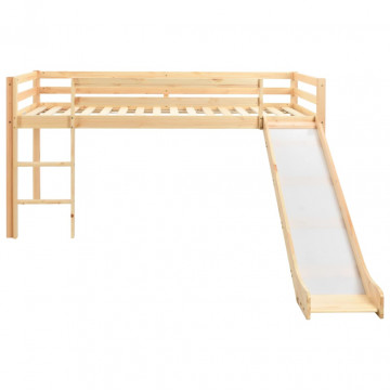 Cadru pat copii etajat cu tobogan &amp; scară 97x208cm lemn de pin - Img 1
