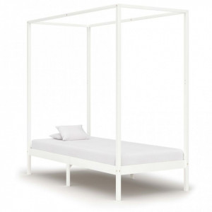 Cadru pat cu baldachin, alb, 90x200 cm, lemn masiv pin - Img 1