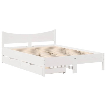 Cadru pat cu sertare, 140x200 cm, alb, lemn masiv pin - Img 2