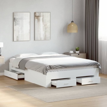 Cadru pat cu sertare alb extralucios 140x190 cm, lemn prelucrat - Img 1