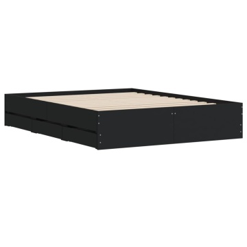 Cadru pat cu sertare negru extralucios 150x200cm lemn prelucrat - Img 4