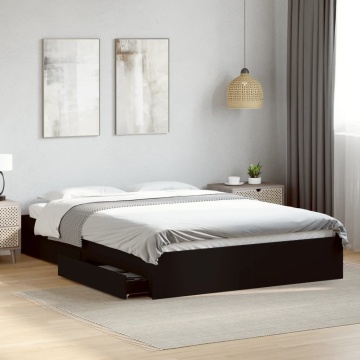 Cadru pat cu sertare negru extralucios 150x200cm lemn prelucrat - Img 3