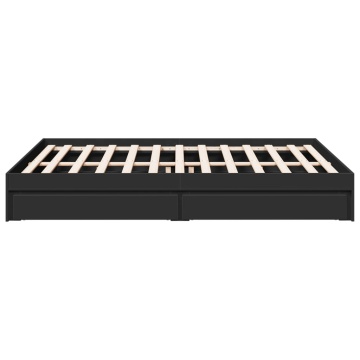 Cadru pat cu sertare negru extralucios 150x200cm lemn prelucrat - Img 8