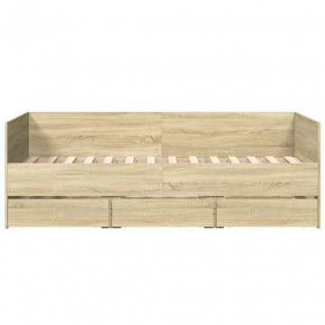 Cadru pat cu sertare, stejar sonoma, 75x190 cm lemn prelucrat - Img 4