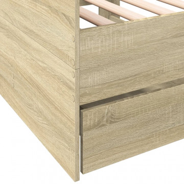 Cadru pat cu sertare, stejar sonoma, 75x190 cm lemn prelucrat - Img 6